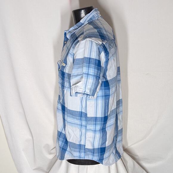 Lucky Brand Men's Pearl Button Up S/S Shirt Blue Plaid XL - Picture 3 of 5